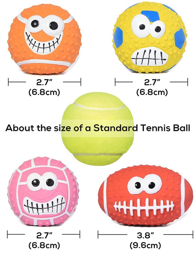 SCHITEC Dog Ball Toys with Sounds and Chewing of Dog Dental Lack of Exercise and Stress Educational For Small and Medium Dogs [Set 4, Baseball,