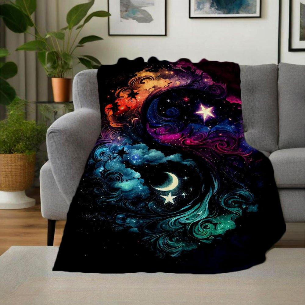 "Yin Yang Cosmic Harmony Wall Art Print"Blanket Flannel Throw Blanket for Sofa, Bed, Travel, Camping, Office