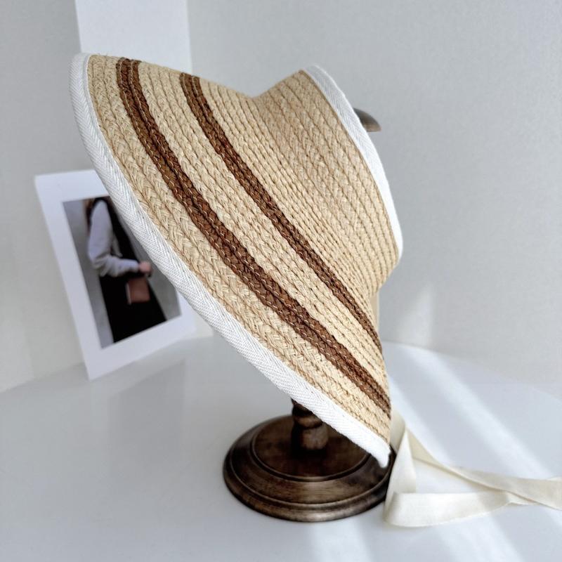 Summer Empty Top Straw Hat For Women Foldable Wide Large Brim Bowknot Sun Hat Travel Beach UV Protection Caps