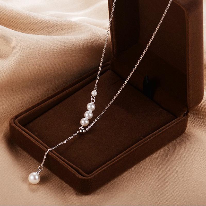 Korean Style High-End Tassel Pearl Titanium Necklace for Women