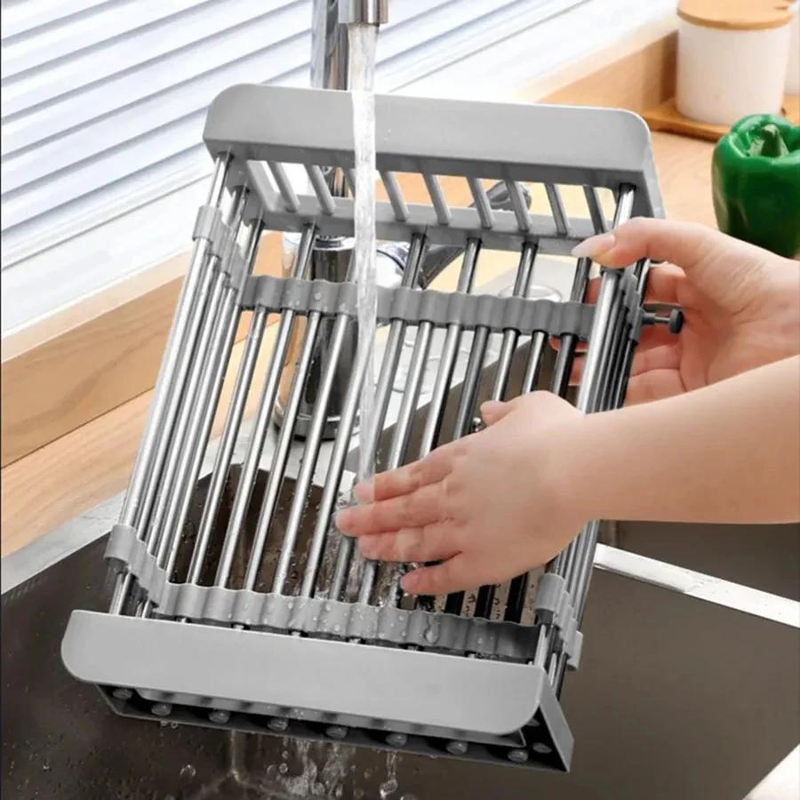 

Rack Adjustable Dish Drain Rack Sink Stainless Steel Kitchen Sink Plate Bowl Holder Tableware Organizer Fruit Vegetable Drainer