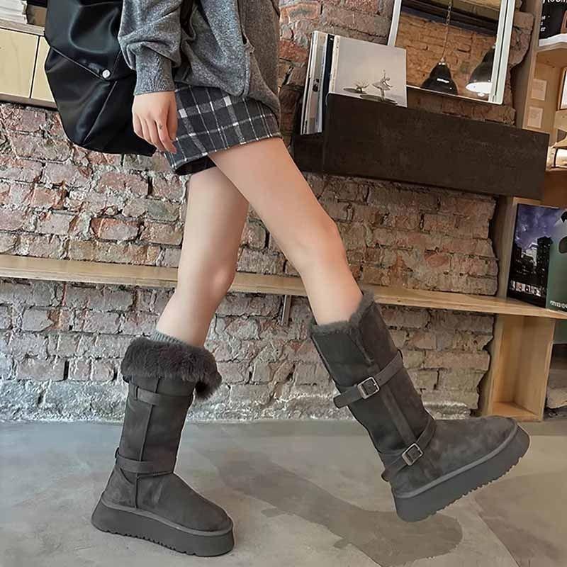 Women's Height-Increasing Shoes Two-Way Snow Boots Autumn and Winter Thick-Soled Long Boots Warm Snow Cotton