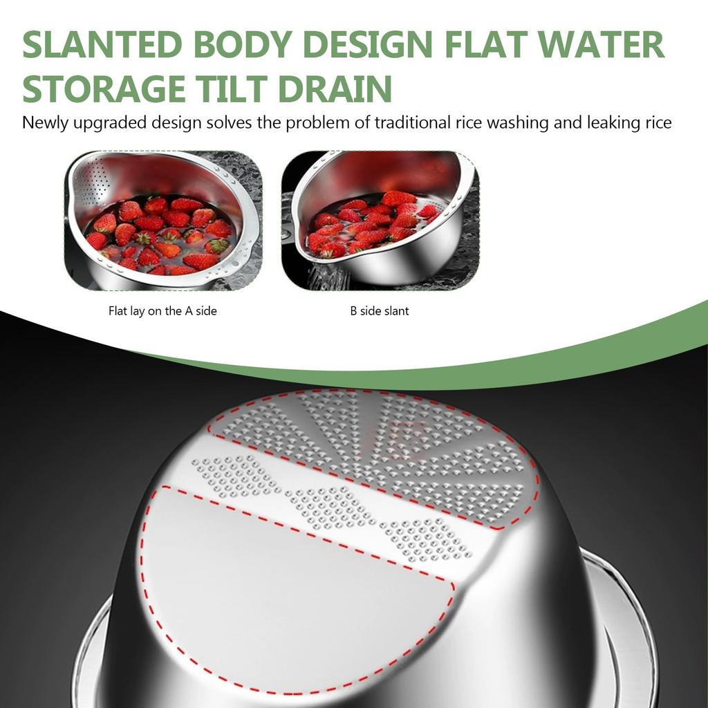 Rice Washing Bowl, Rice Strainer With Pouring Spout, Rice Washing Strainer, Stainless Steel Strainer For Quinoa, Fruit, Cereals, Beans