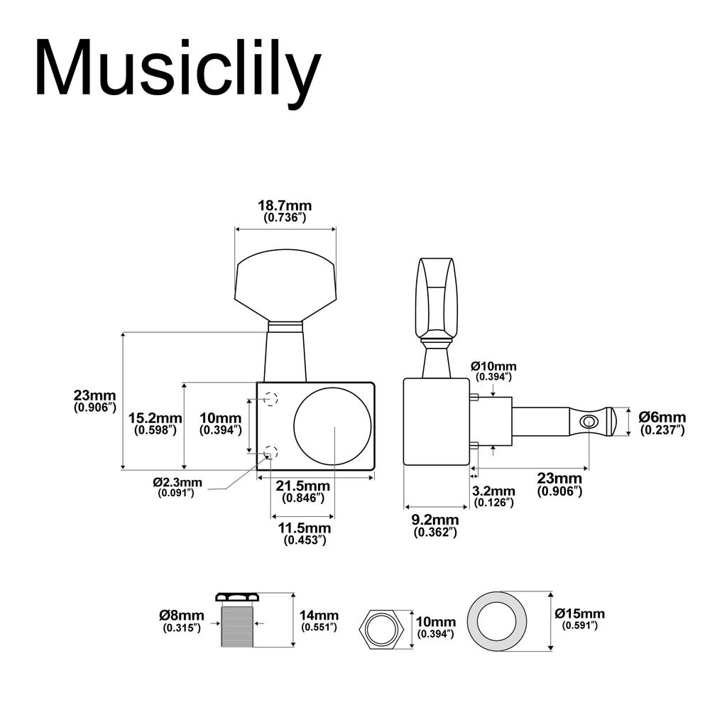Musiclily Pro Guitar Tuners for Fender Electric Chrome 6-in-line 2-pin Stratocaster/Telecaster Guitars,