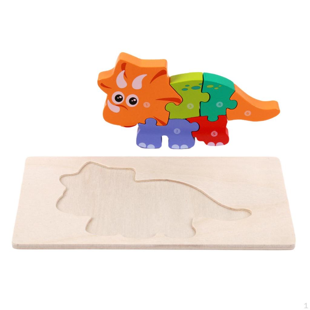 Children's Wooden Puzzle Dino Colors 3D Cognition Interactive Animals Montessori Toys for Children