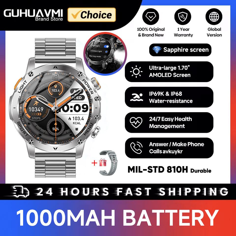 Military Grade 1000mAh Battery Smart Watch IP68 Waterproof GPS Tracker Bluetooth call AMOLED HD Men Sports  New Smartwatch