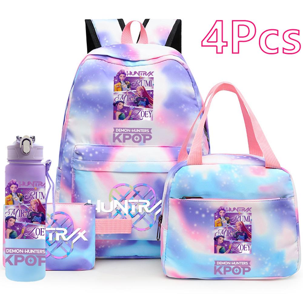 4Pcs/set Anime K-Pop Printed Backpack Handbag Pencil Case with 750Ml Water Bottler for Teenager Boy Girl Schoolbag Large Capacity Bookbag Mochila
