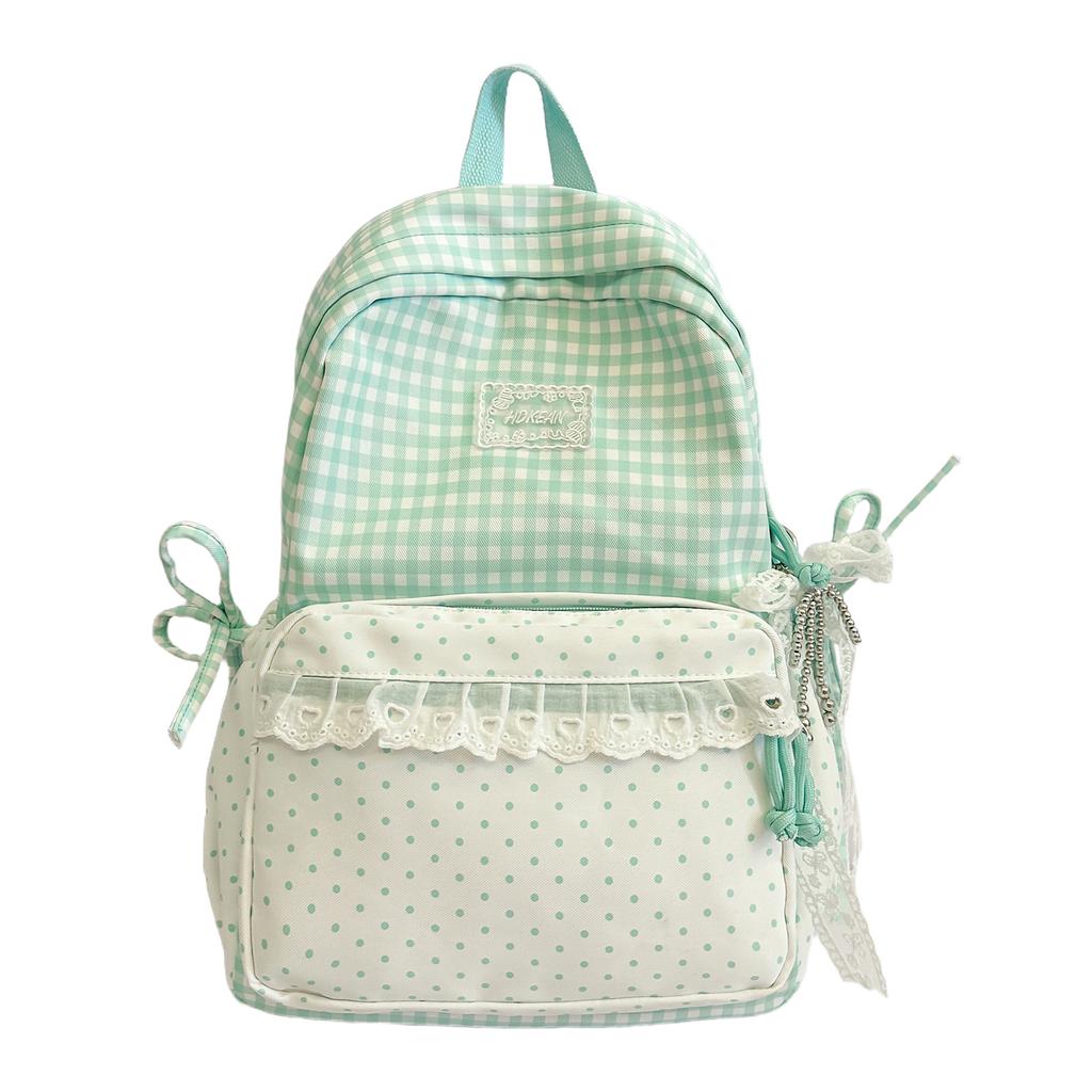 Schoolbag small fresh plaid corrugated schoolbag lace girl heart travel small backpack Japanese sweet wind student party backpack