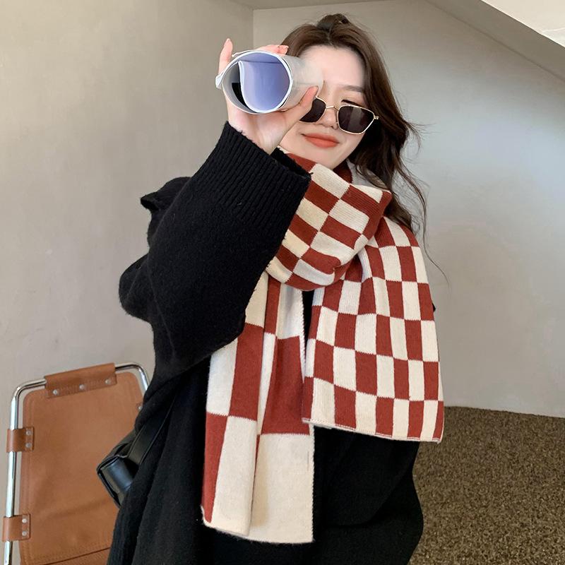 Большой клетчатый шарф для женщин на осень и зиму, черно-белый, в клетку, в корейском стиле, на все случаи жизни, зимний, теплый, длинный шарф 180*32cm
