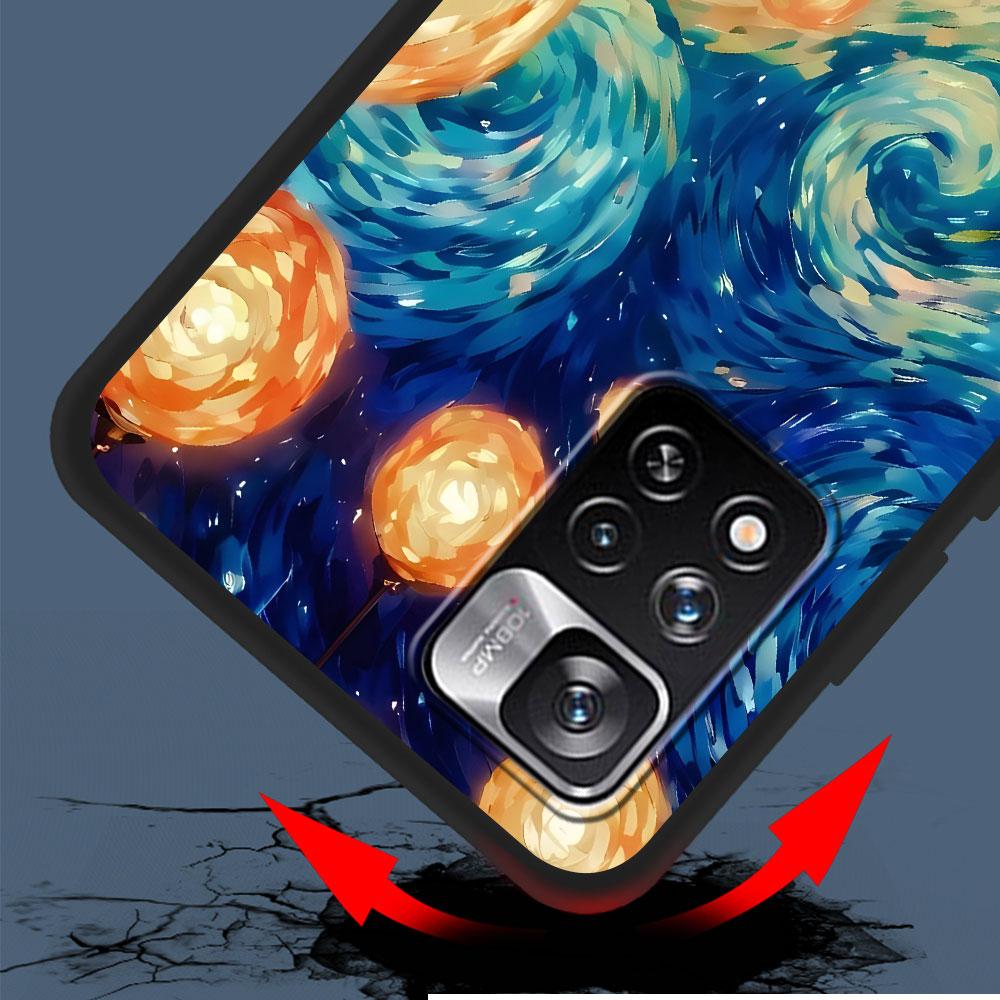 Van Gogh Starry Night Oil Painting Case for Xiaomi Redmi 10A 10C 9C 12C 9A 9i 10 12 9 Prime 9T K40 Pro Black Soft Phone Cover