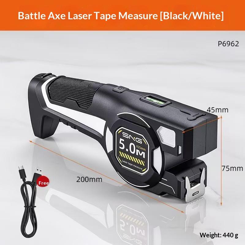 3-In-1 Laser Tape Measure 5M/16Ft, Green Laser, Type-C Charging, Auto Lock, Bubble Level For Diy, Construction & Home