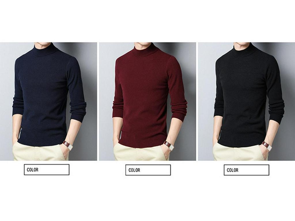 Men's Autumn Winter Round Neck Semi-High Neck Sweater - Middle-Aged & Young Knitted Base Layer Shirt