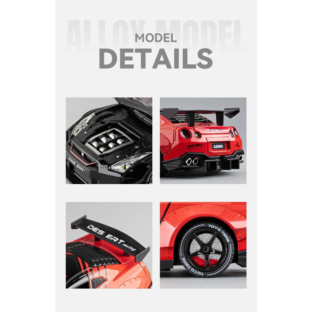 1/24 Nissan GT-R GTR R35 Stop Metalu Samochód Sportowy Model Odlewany Metal Pojazdy Wyścigowe Model Samochodu Dźwięk i Światło Z Spryskiwaniem Zabawka Dla Dzieci Prezent