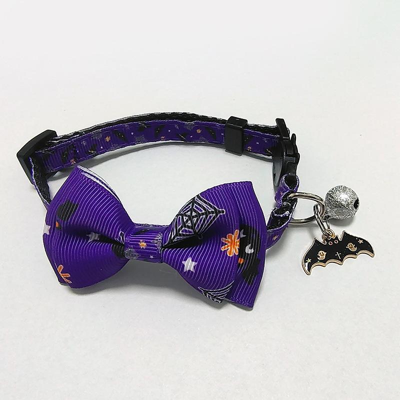 Halloween Cat Collar Breakaway with Cute Bow Tie and Bell for Kitty Adjustable Safety Spider Ghost Bat Pumpkin Cat/Dog Collar