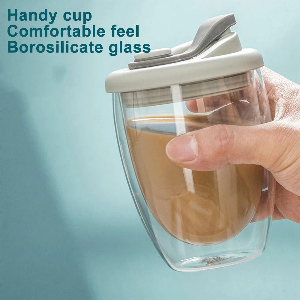 Leak-Proof Transparent Tumbler Cold/Heat Resistant Portable Water Cup Cute Glass Cup with Lid  Tea
