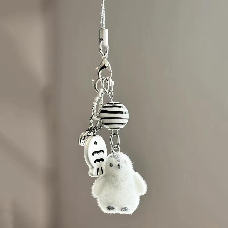 Kawaii Plush Cute Cat Keychain Flocking Animal Pendant Phone Lanyard Hanging Keycord Charm Key Chains DIY Accessories Girl Gifts