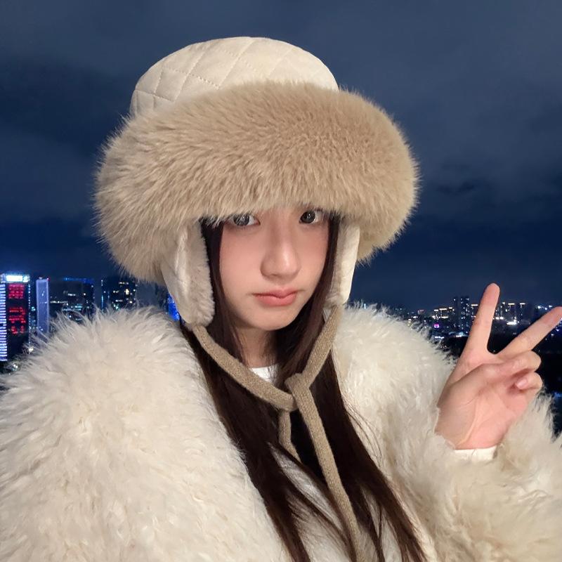 Hat Women's Autumn and Winter Plush Thermal Hat Outdoor Thickened Mongolian Hat Cold-proof Ear Feng Hat