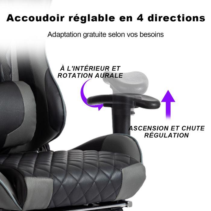 Fauteuil Gaming - FOXSPORT - Réglable - Appui-tête - Pédale intégrée - Gris