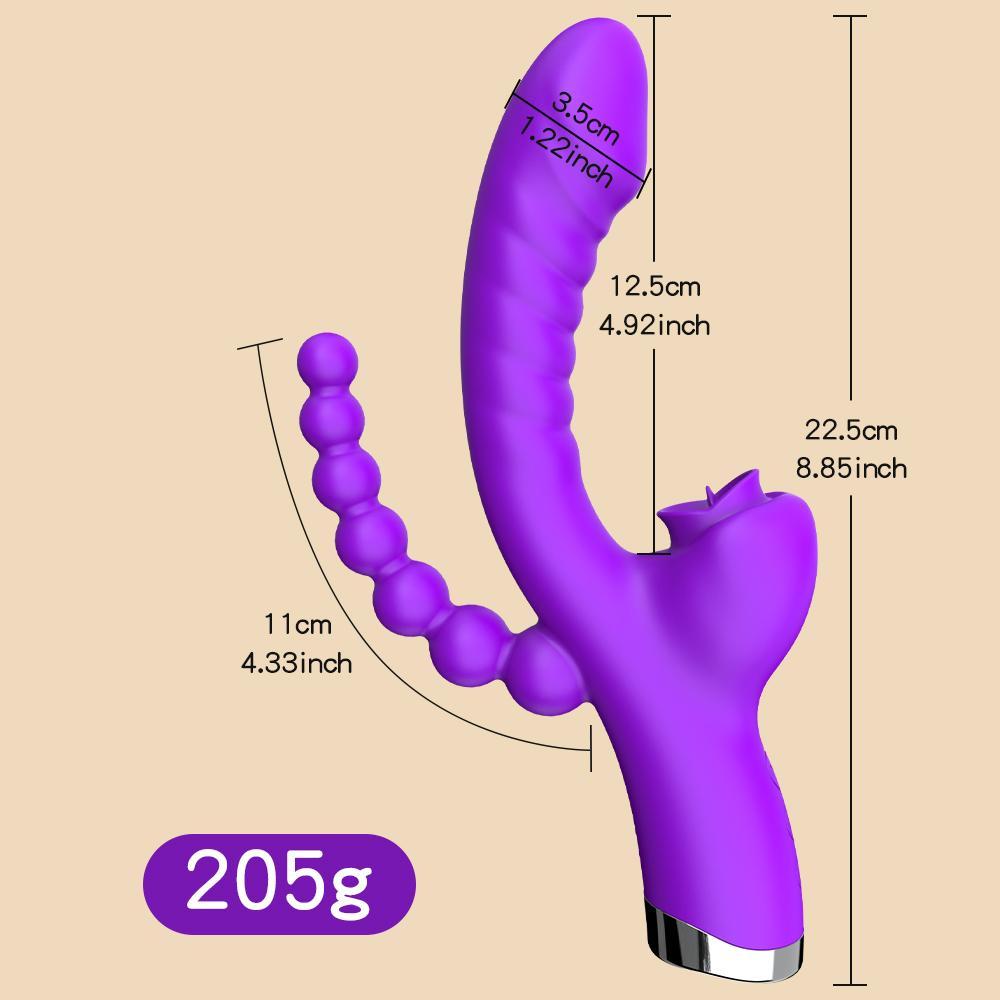 3 In 1 Clit Licking Dildo Vibrator for Women with Anal Beads Clitoris G Spot Anus Stimulator Vibrator Couple Sex Toy Adult Goods