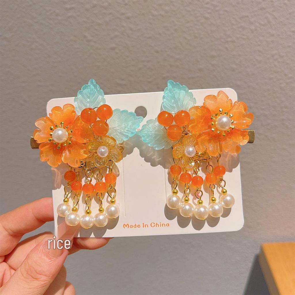 Chinese Style Tassel Hair Accessories for Girls - Hanfu Flower Pendant Headdress & Hair Clips