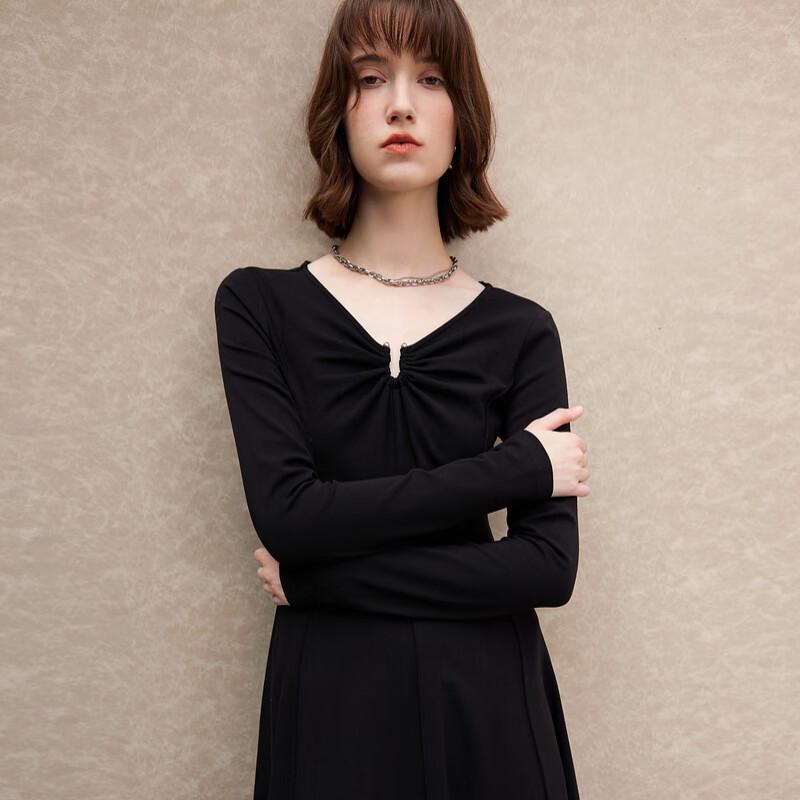Sancai Women s Elegant V-Neck Long Sleeve A-Line Maxi Dress L