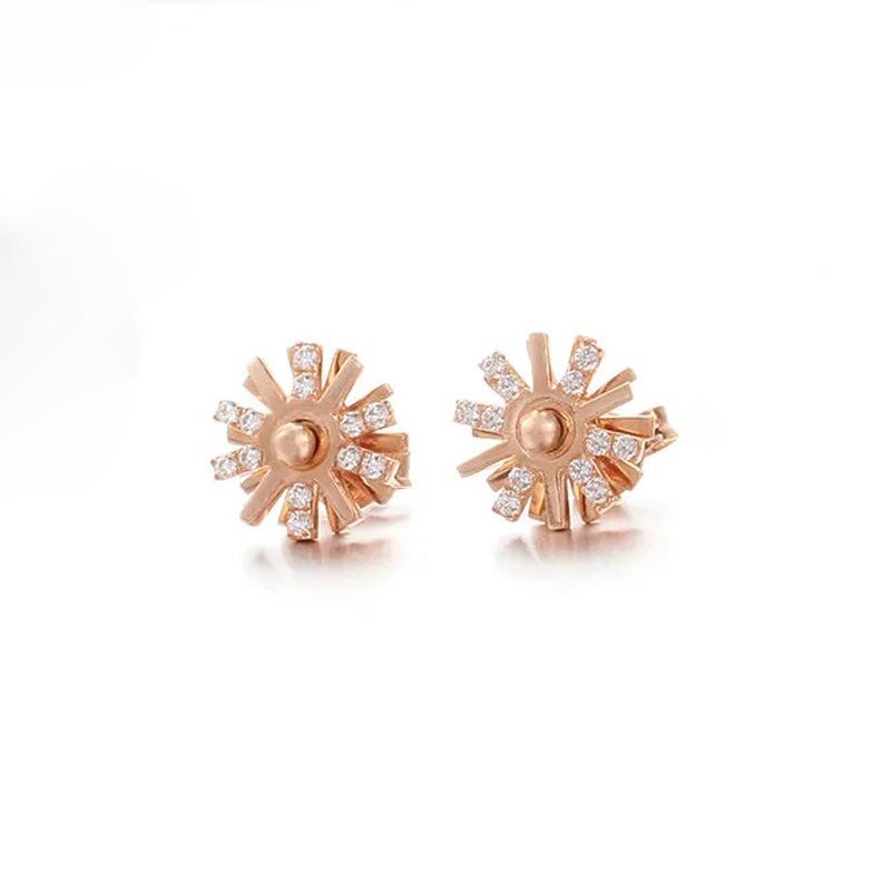 Exquisite Russian Purple Gold Rice Character Zircon Sunflower Earrings Versatile Super Flash Plated Rose Gold Snowflake Earrings Women (rose gold plated pair)