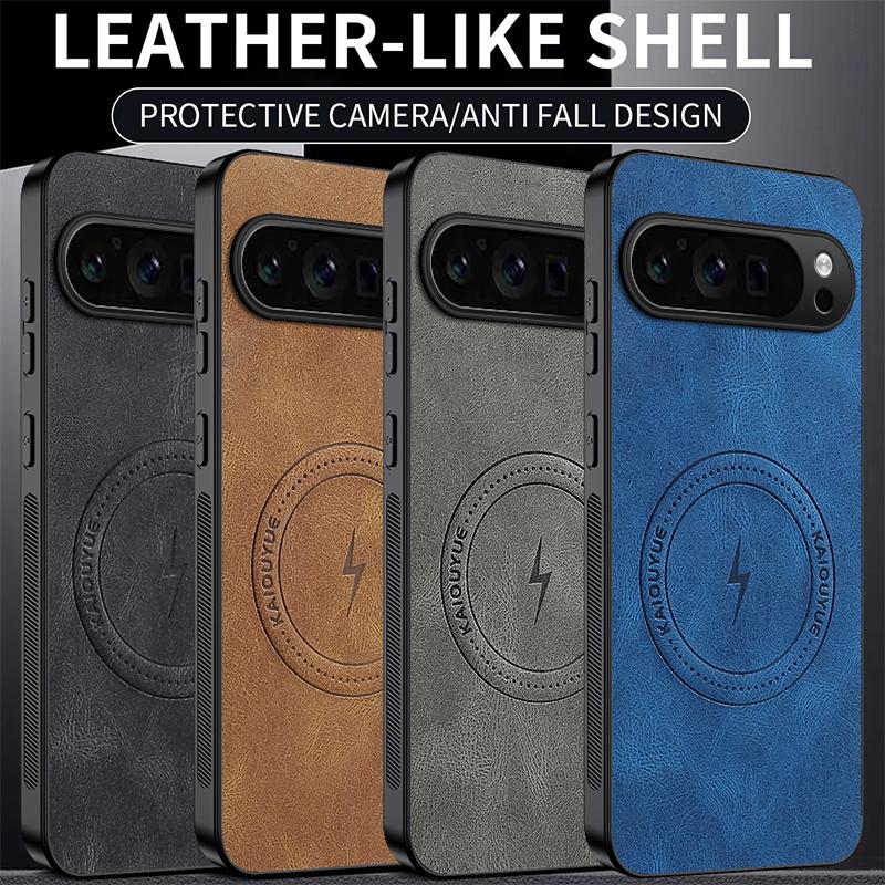 For Google Pixel 9 Pro XL New Leather Matte Frosted Magnetic Phone Case For Google Pixel 9 Pro XL Shockproof Bumper Soft Cover