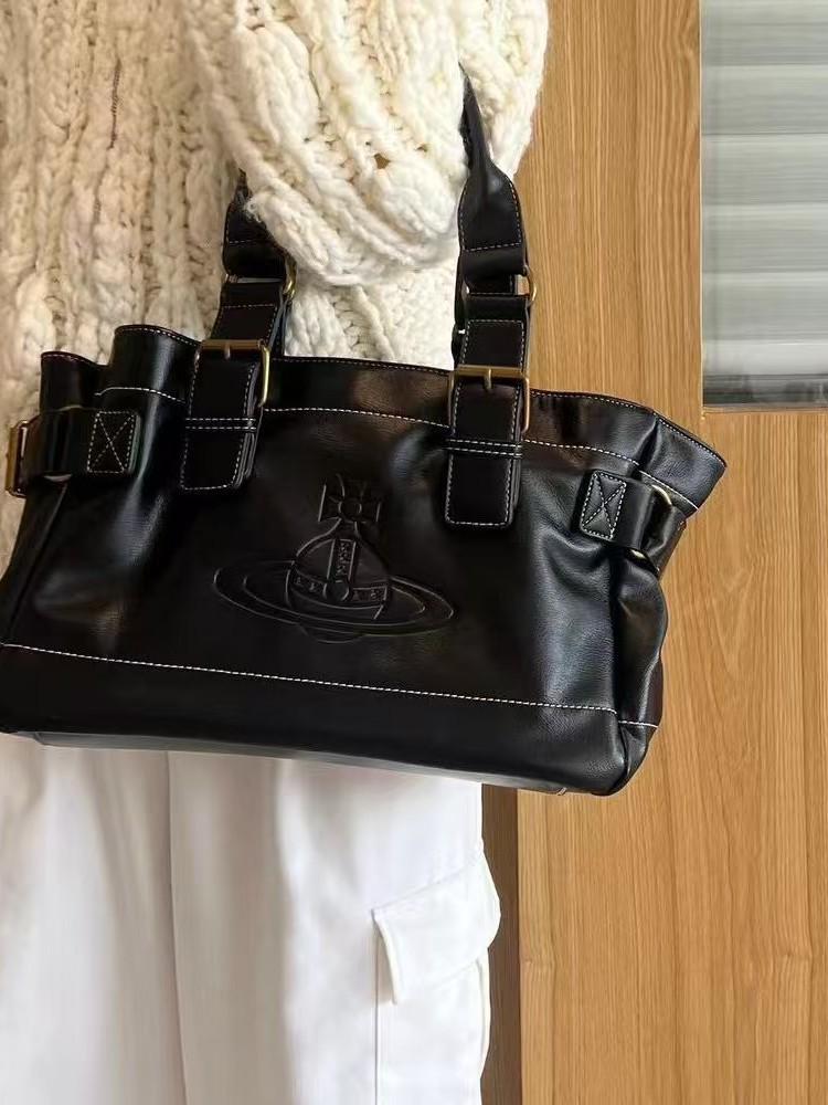 Vintage Rindsleder Litschi-Narben Tragetasche - Retro Unterarmhandtasche mit großer Kapazität