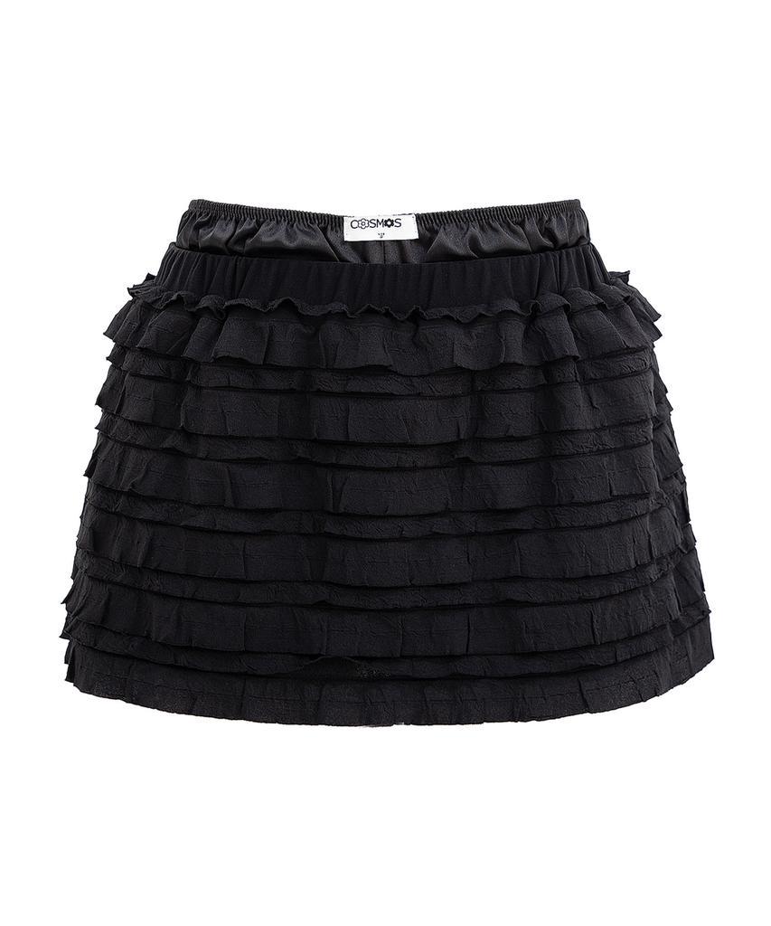 Plasma Sphere Fringe Layered Pleated Tiered Skirt_ 2 Colors