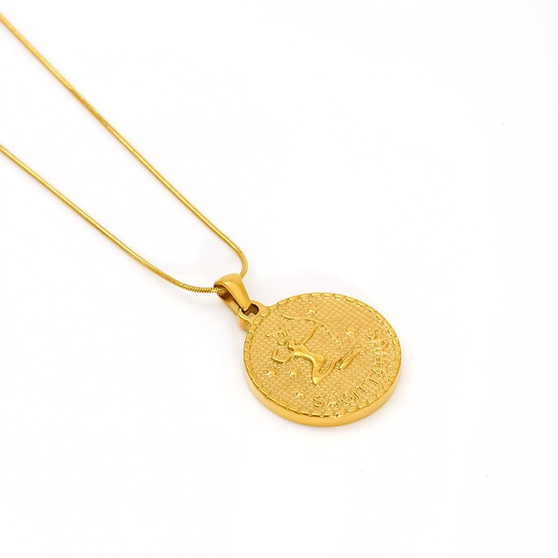 2026 Retro Round Brand Constellation Pendant Plated 18K Twelve Constellation Necklace Women's High Sense Does Not Fade