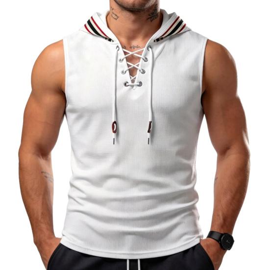 Męski Tank Top Mięśniowy, Bezrękawnik z Kapturem Slim Fit, Oddychająca Kamizelka Treningowa na Siłownię na Lato na Zewnątrz