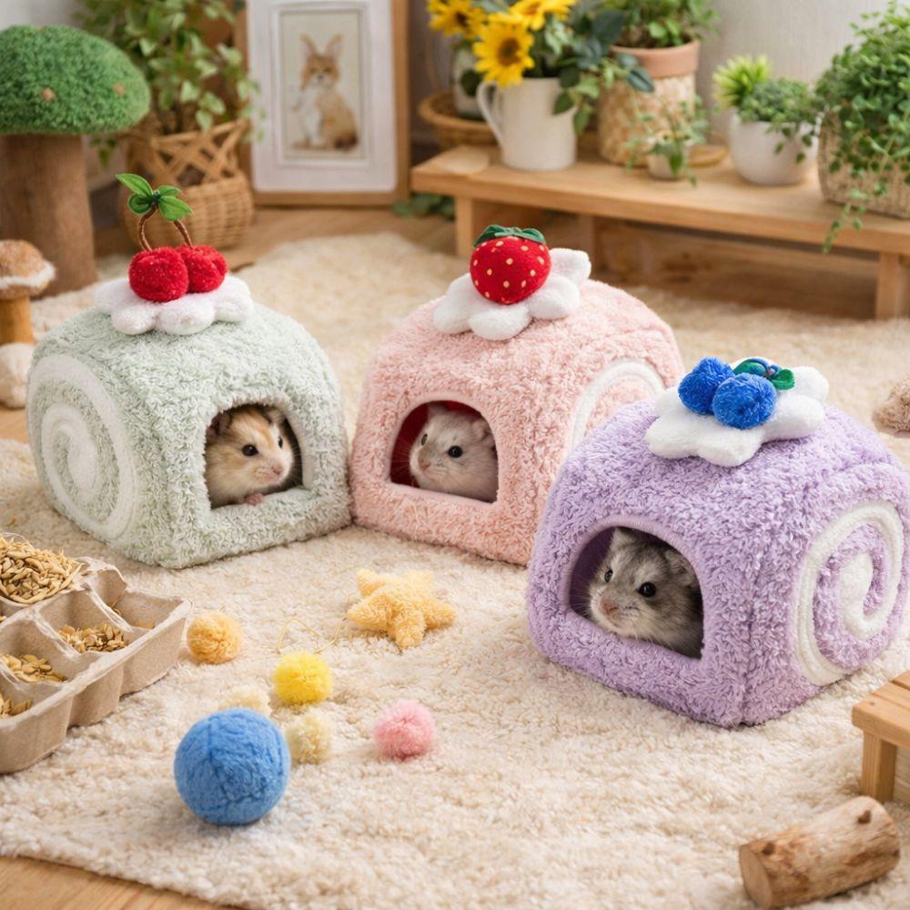 Pet Supplies Warm Hamster Cake Nest Cute Soft Hamster Cage Multi-Functional Swiss Roll Shape Bird Hiding House Pet