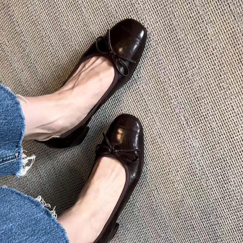 Women Ballet Flats 2026 Autumn Round Toe Bow Casual Shoes High Quality Sheepskin Comfortable Outdoor Low Heel Shoe Zapatos Mujer