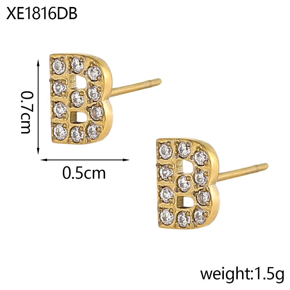 CARLIDANA A-Z Alphabet Initial 26 Letter Stainless Steel Gold Plated Cubic Zircon Paved Fashion Jewelry CZ Stone Stud Earring