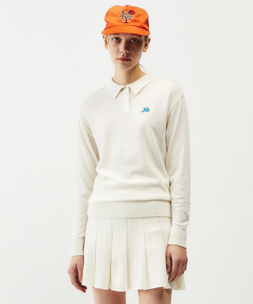 MAYOL M Embroidered Long Sleeve Polo Knit_Ivory