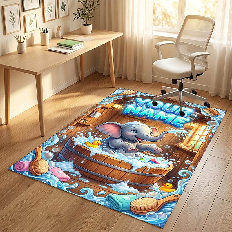 Alfombra de Terciopelo de Cristal con Temática de Elefantes, Personalizada con Nombre y Texto, Alfombrilla Suave para el Suelo, Decoración del Hogar