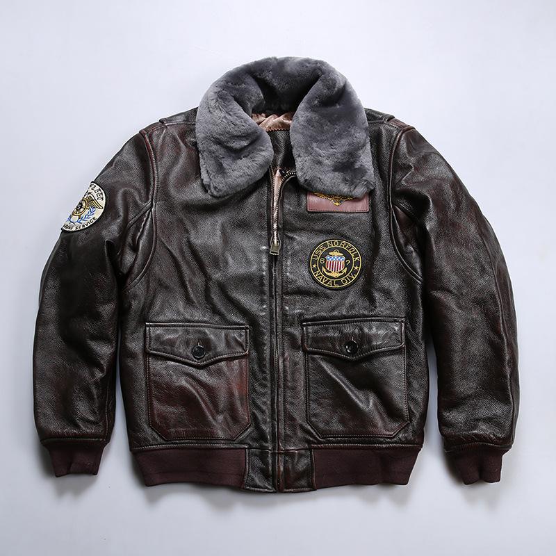 Męska żółta kurtka pilotka ze skóry bydlęcej Air Leather z pikowanym wzorem i odpinanym kołnierzem wełnianym