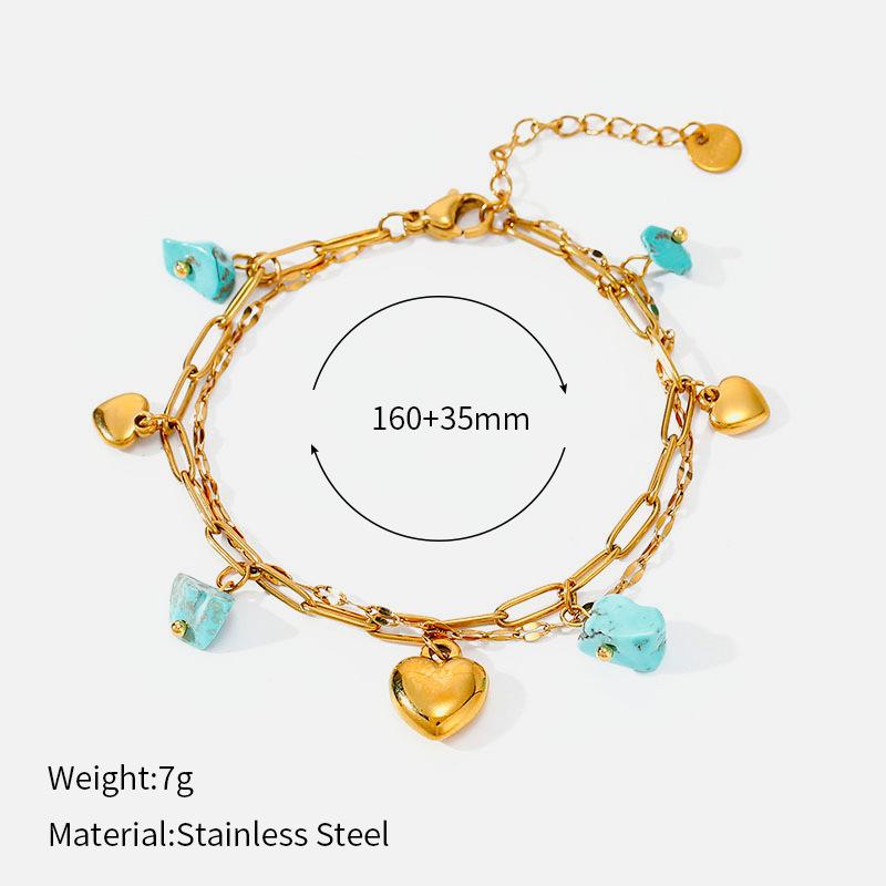 Double Layer Stackable Titanium Steel Bracelet Premium Natural Stone Tarnish Free 18K Gold Stainless Steel Jewelry