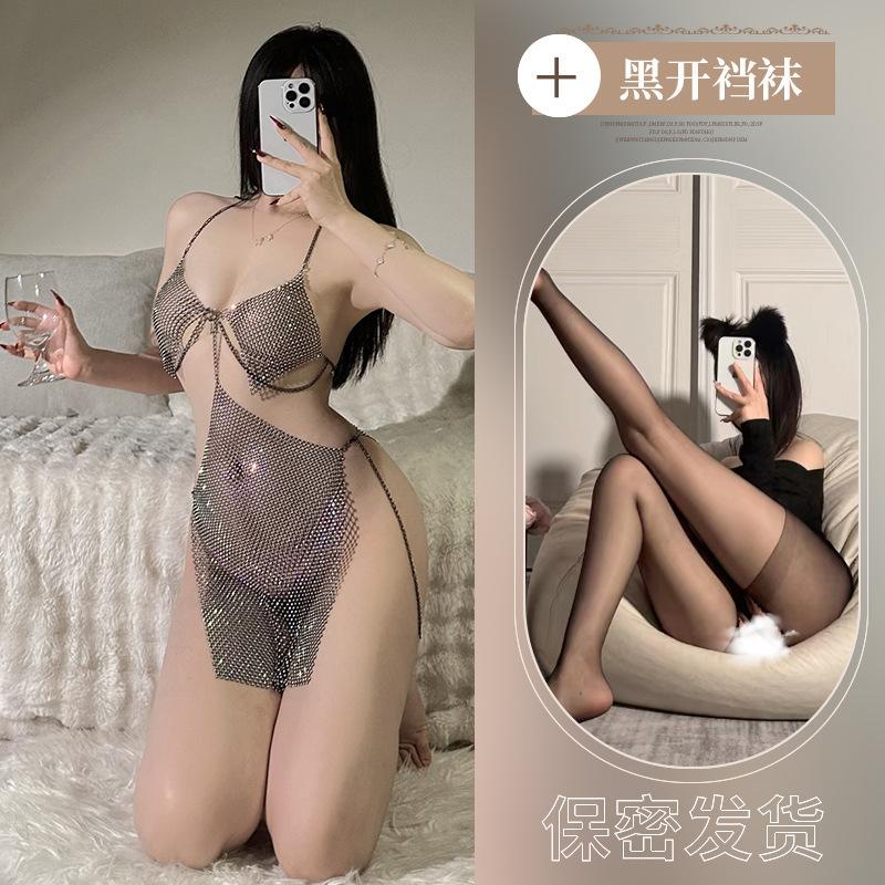 Sexy Lingerie Sexy Perspective Bright Diamond Suspender Dress Nightclub Passion Uniform Seduction