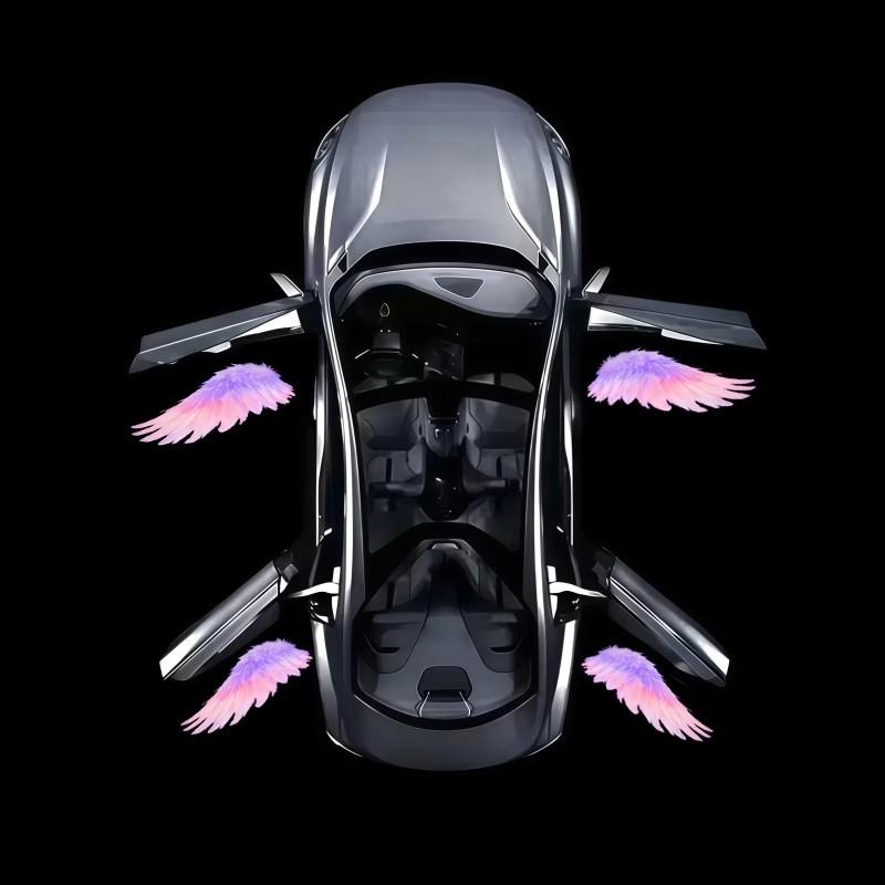 2Pcs Ice Crystal Wings Car Door Welcome Projector Lights Car Led Sensor Ambient Lights Night Lighting Universal For Sedan & Suv