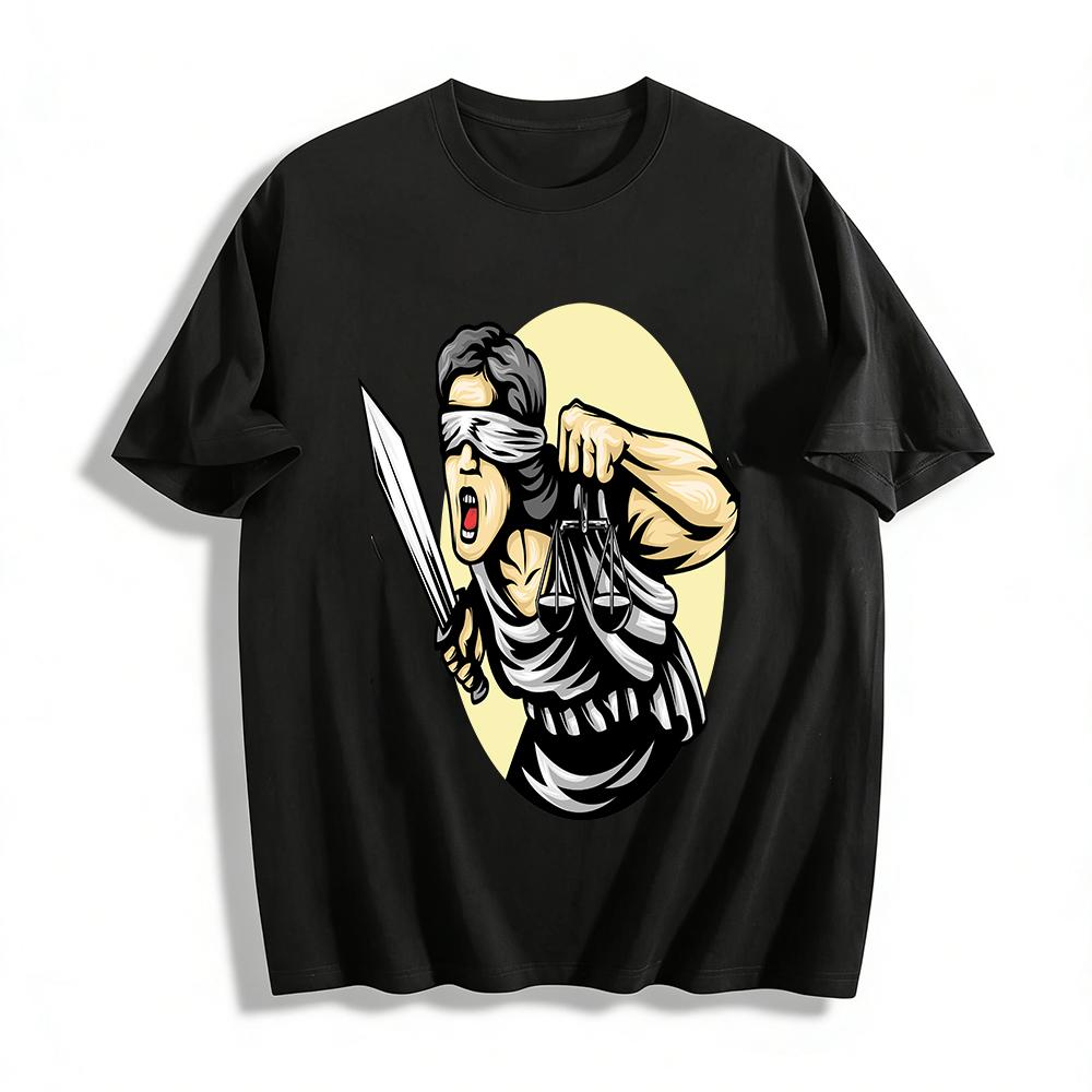 Blindfolded Lady Justice Graphic Cool Casual Short Sleeve T-Shirt Pure cotton T-shirt XXS