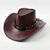 Faux Leather Western Cowboy Hats For Women Men Vintage Big-edge Gentleman Cowgirl Jazz Hat Holidays Party Cosplay Hat