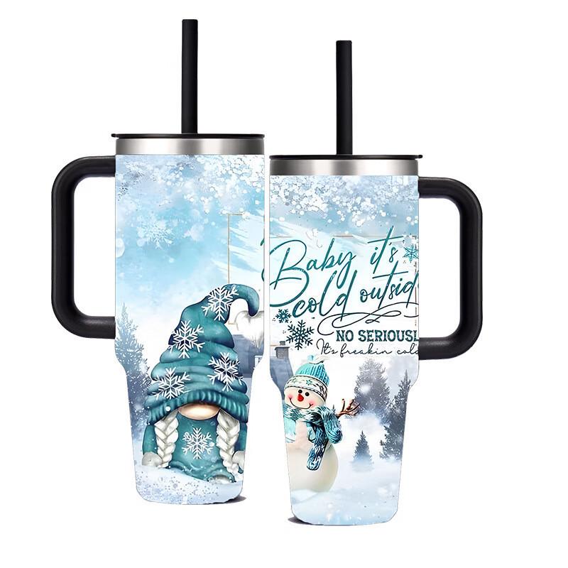 Shuangqi Christmas Snowman Portable Car Thermos Mug, 40oz