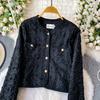 Spring Autumn Women Elegant Full Sleeve Single Breasted Pearl Button Weave Flower Short Jacket Coat with Pocket