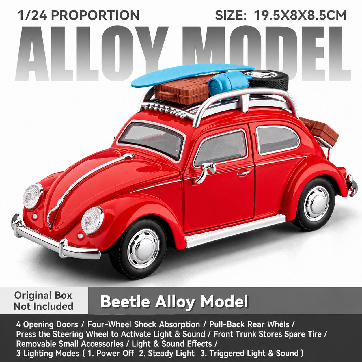 1/24 Volkswagen Käfer Klassisch Oldtimer Spielzeugauto Druckguss Metall Rallye Miniatur Sound & Licht Geschenk Für Kind Junge Sammlung red