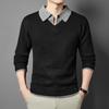 Autumn Winter New Men'S Contrast Color Lapel Fake Two Piece Sweater Original Design Minimalist British Style Knitwear Men'Swear