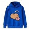 Kids Boys Girls Casual Hoodie, Cute Cartoon Capybara Eating Donut Print Pullover Hooded Sweatshirt, Cozy Long Sleeve Top For Daily Casual