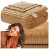 Brown Embossed Striped Blanket 200x220 Cm Plaid Bed Armchair Warm Gift