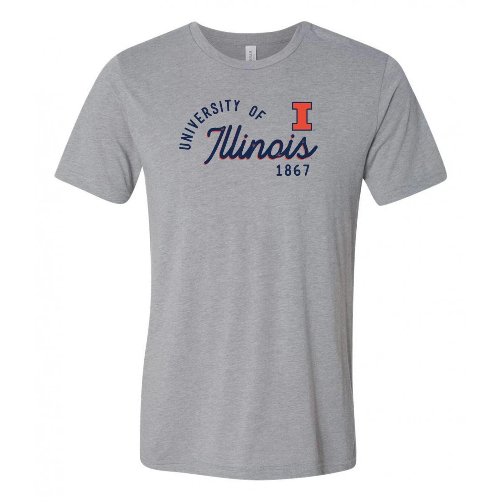 Illinois Fighting Illini Sunshine Script Canvas Triblend T Shirt - Athletic Grey 4XL