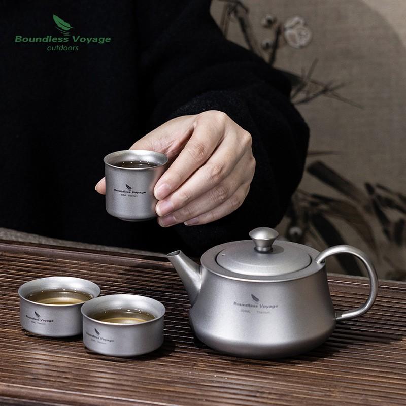 Titanium Tea Pot With Infuser 300ml Portable Camping Teapot Single Or Dual Use Modern Minimalist Design